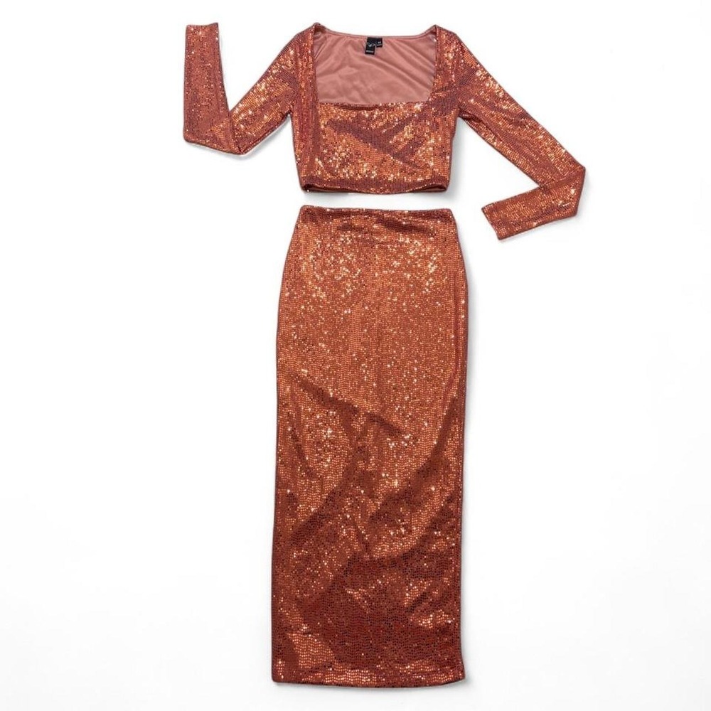 Coquette Sequin Matching Set 2 Piece Rose Gold Prom Holiday Party Windsor XS